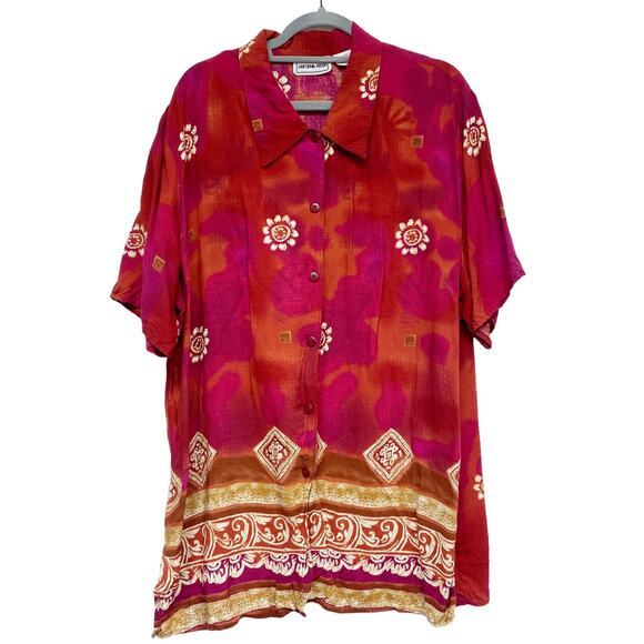 Vintage California Krush Womens Size 2X Floral Button Up Mini Shirt Dress - Picture 1 of 5